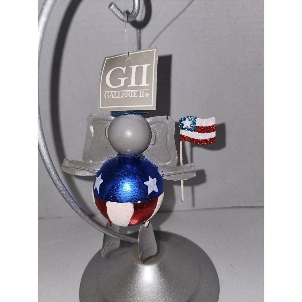 New Gallerie Ii Metal‎ Elephant Christmas Tree Ornament Patriotic USA